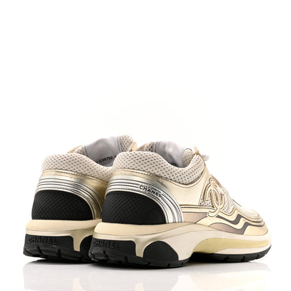 Chanel Fabric Laminated Calfskin Stretch CC Sneakers 36.5 White Gold Silver 5 of 13