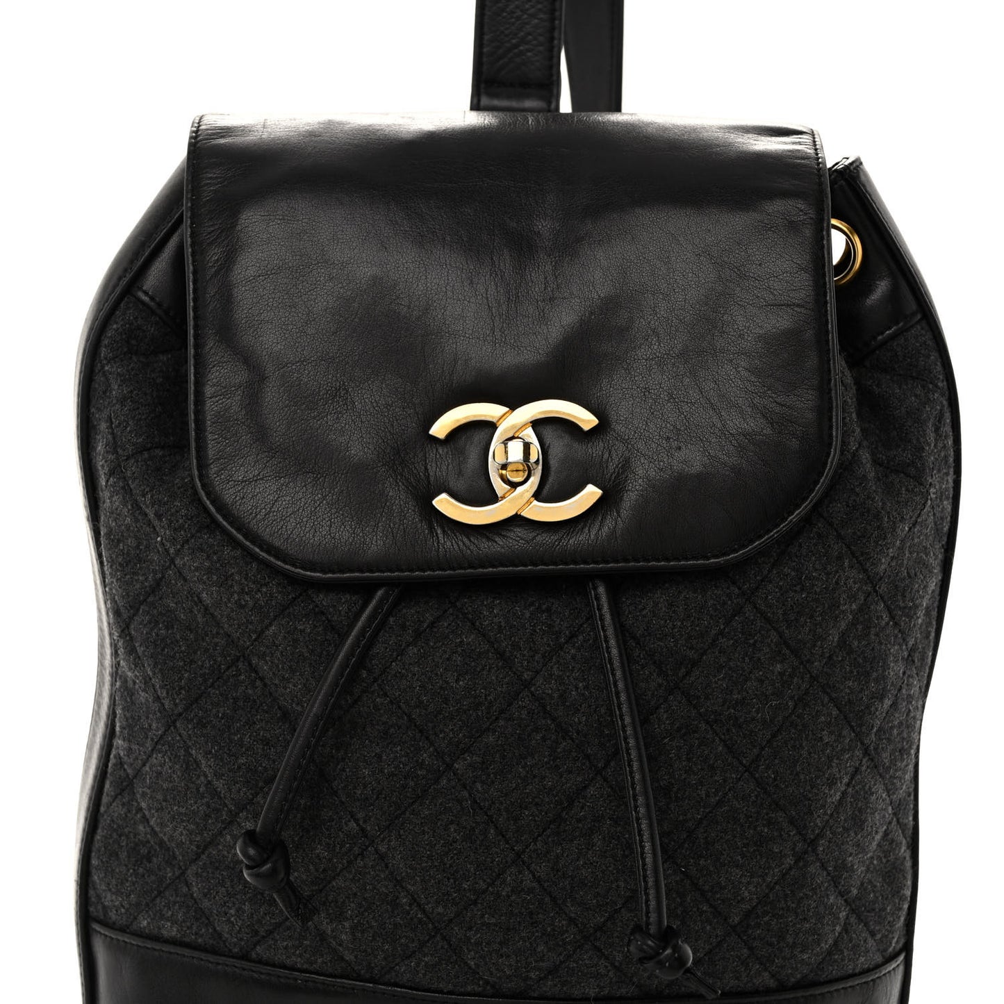Lambskin Wool Quilted Drawstring Sling Backpack Black Grey