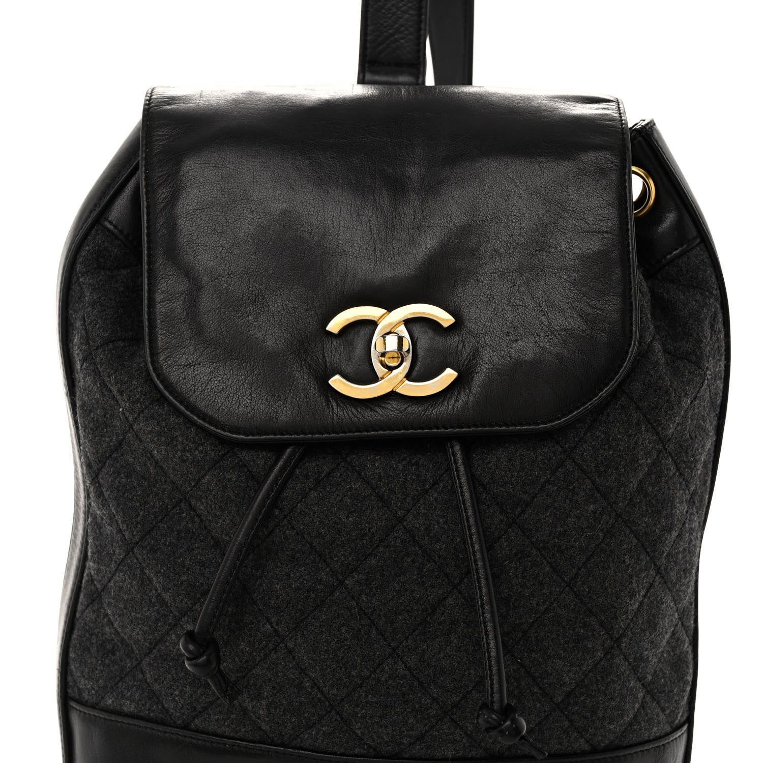 Chanel Lambskin Wool Quilted Drawstring Sling Backpack Black Grey 8 of 10