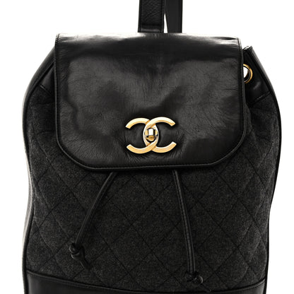 Chanel Lambskin Wool Quilted Drawstring Sling Backpack Black Grey 8 of 10