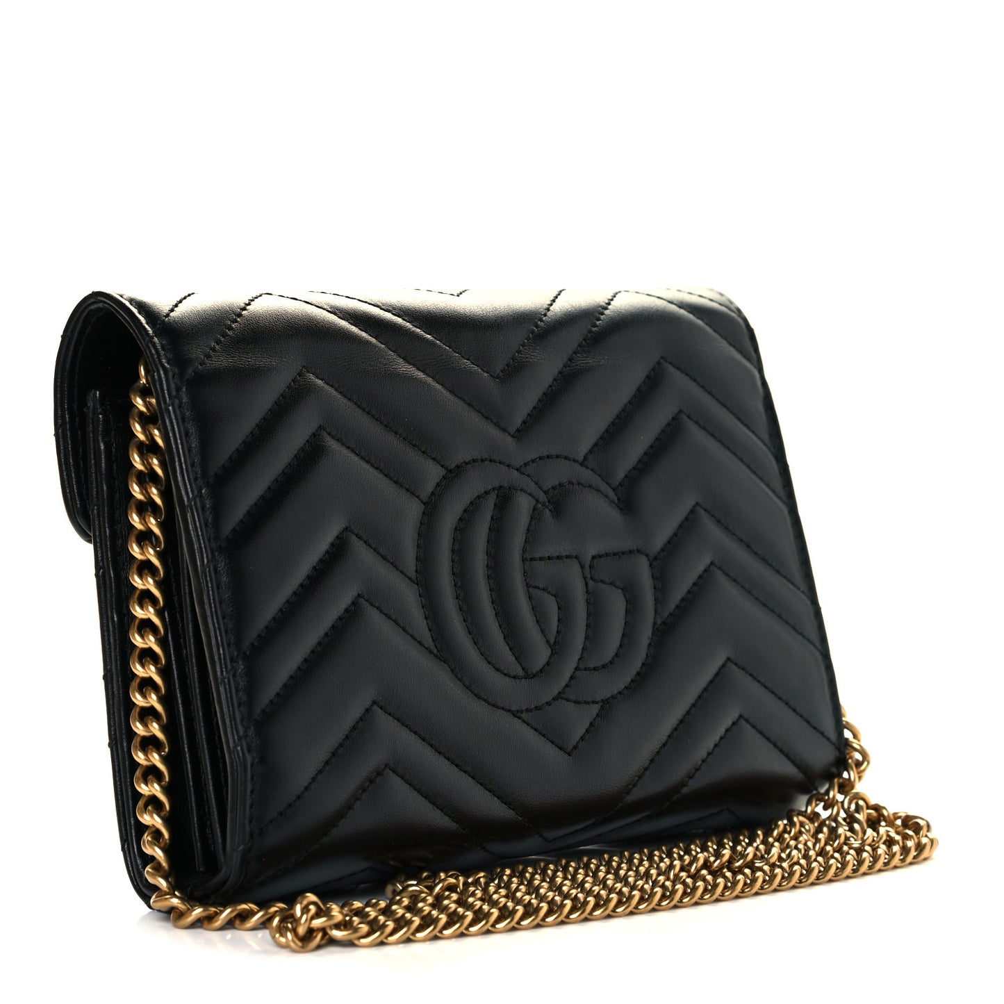 Calfskin Matelasse GG Marmont Chain Wallet Black