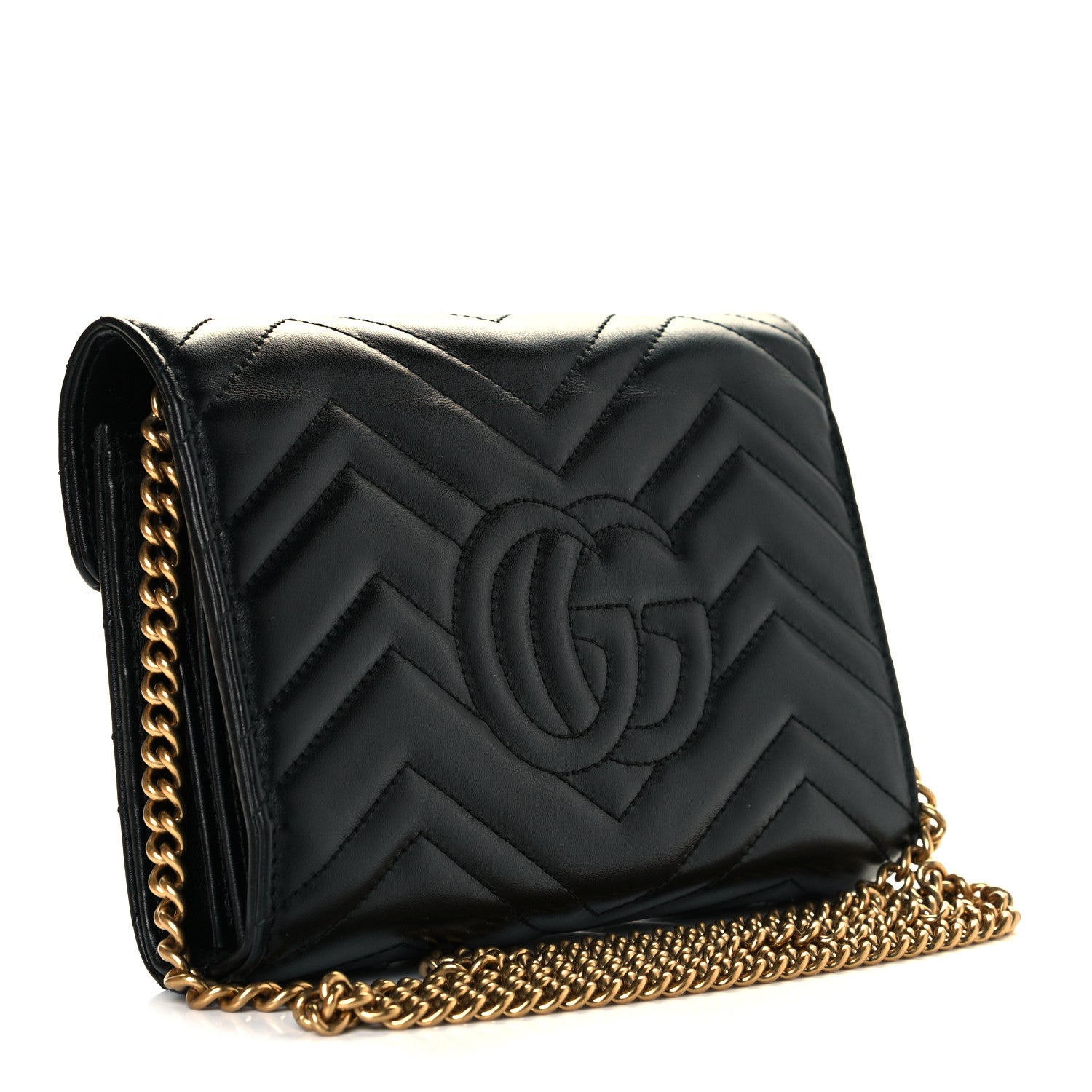 Gucci Calfskin Matelasse GG Marmont Chain Wallet Black 3 of 8