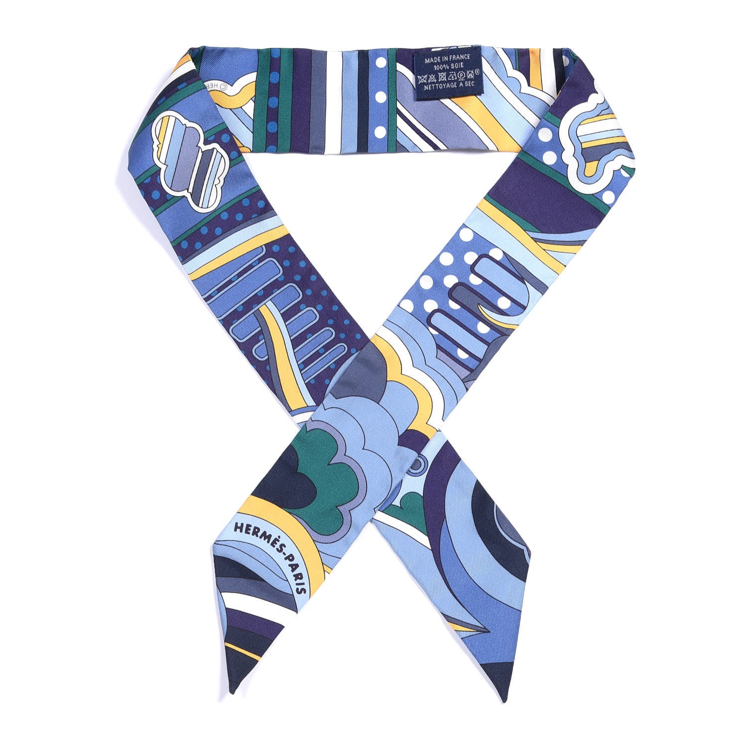 Hermes Silk Faubourg Rainbow Twilly Blue Jaune Vert 1 of 4