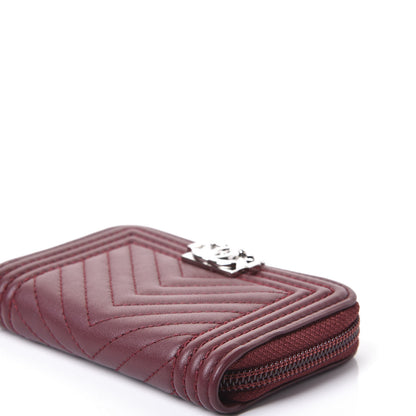 Chanel Lambskin Chevron Quilted Boy Zip Around Coin Purse Wallet Burgundy 5 of 9