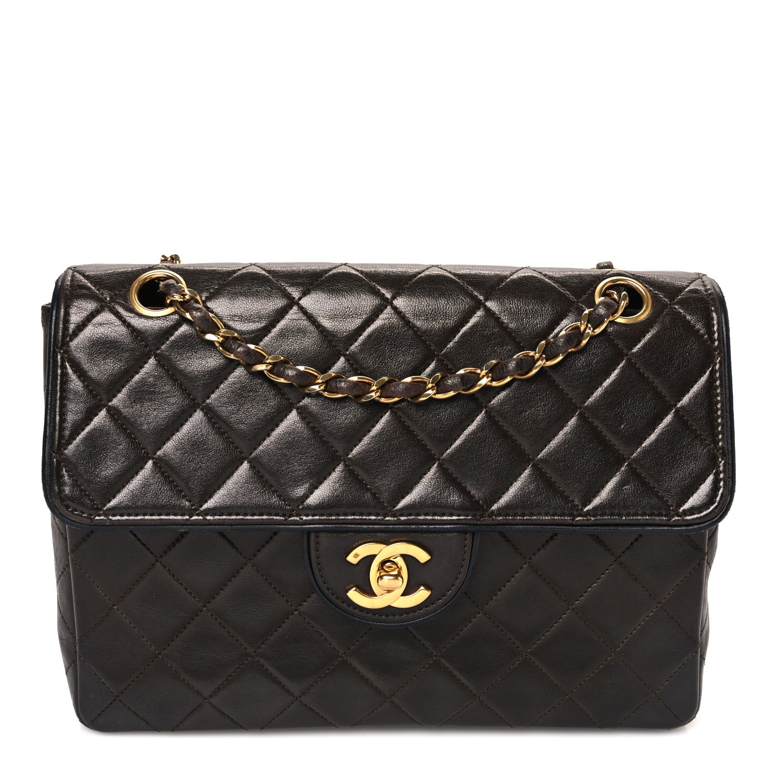 Chanel Lambskin Quilted Bi-Color Small Single Flap Dark Brown 1 of 15