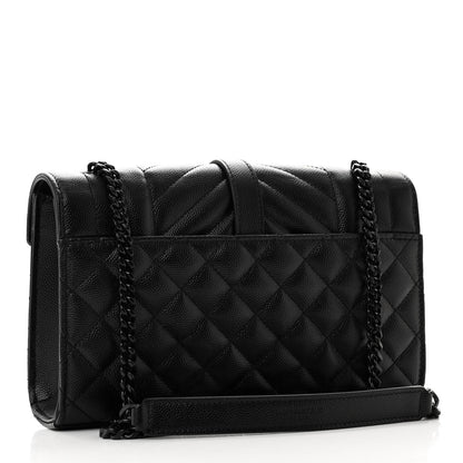Saint Laurent Grain De Poudre Textured Mixed Matelasse Triquilt Small Monogram Monochrome Satchel Black 3 of 9