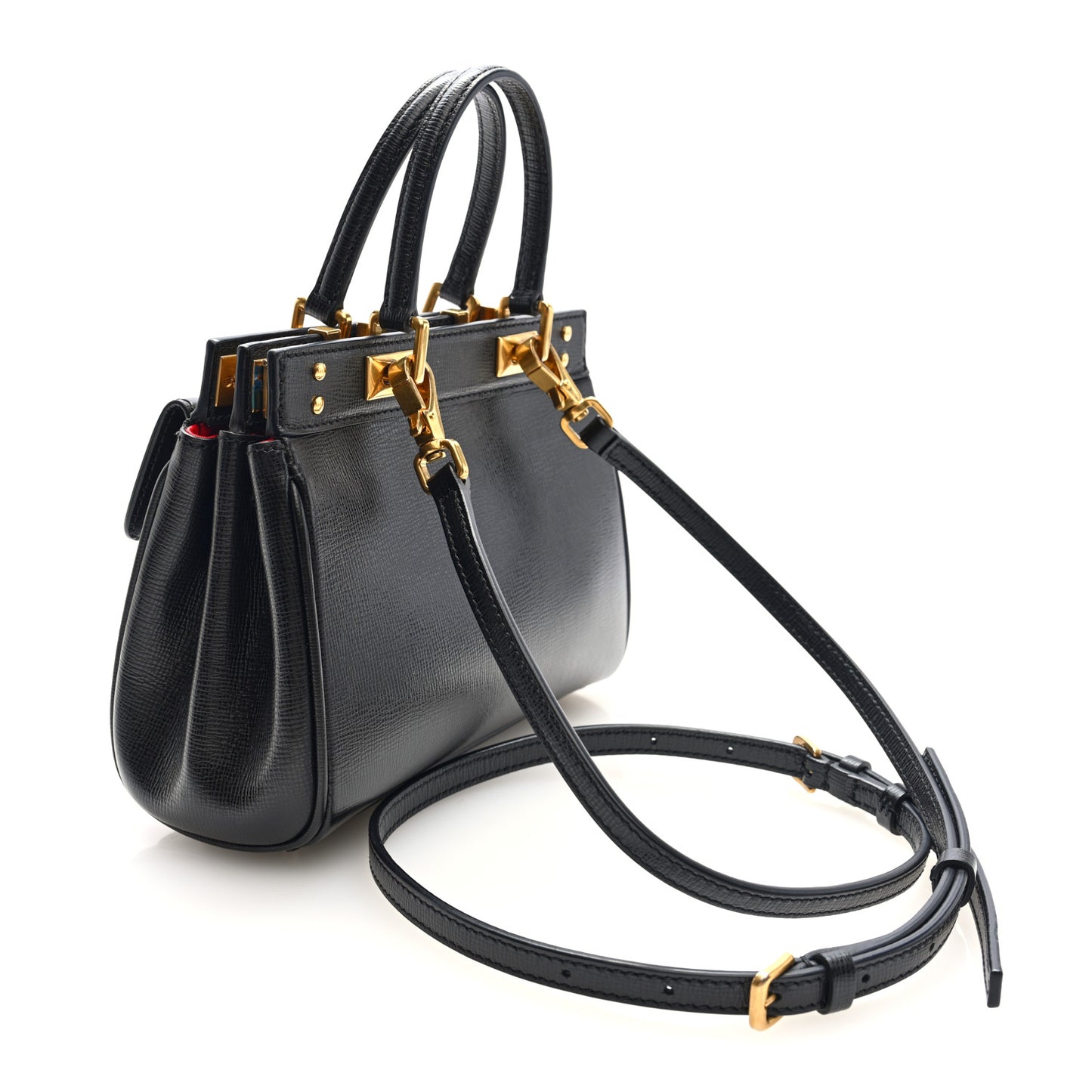 Grainy Calfskin Rockstud Alcove Top-Handle Bag Black