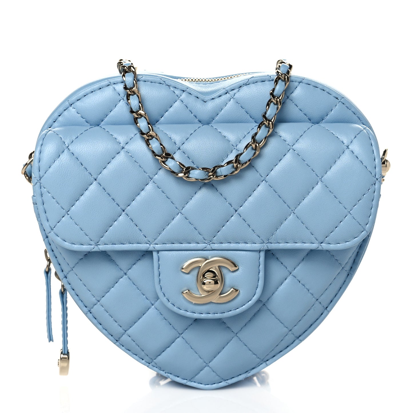 Lambskin Quilted CC In Love Heart Bag Light Blue