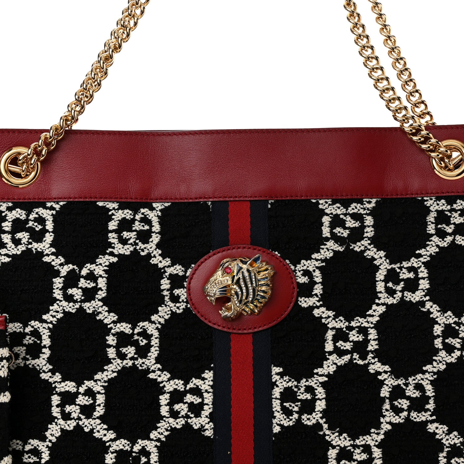 Gucci Tweed GG Monogram Large Rajah Chain Tote Romantic Cherry Black White 8 of 11