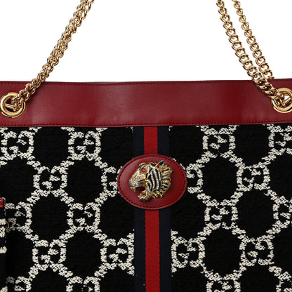 Gucci Tweed GG Monogram Large Rajah Chain Tote Romantic Cherry Black White 8 of 11