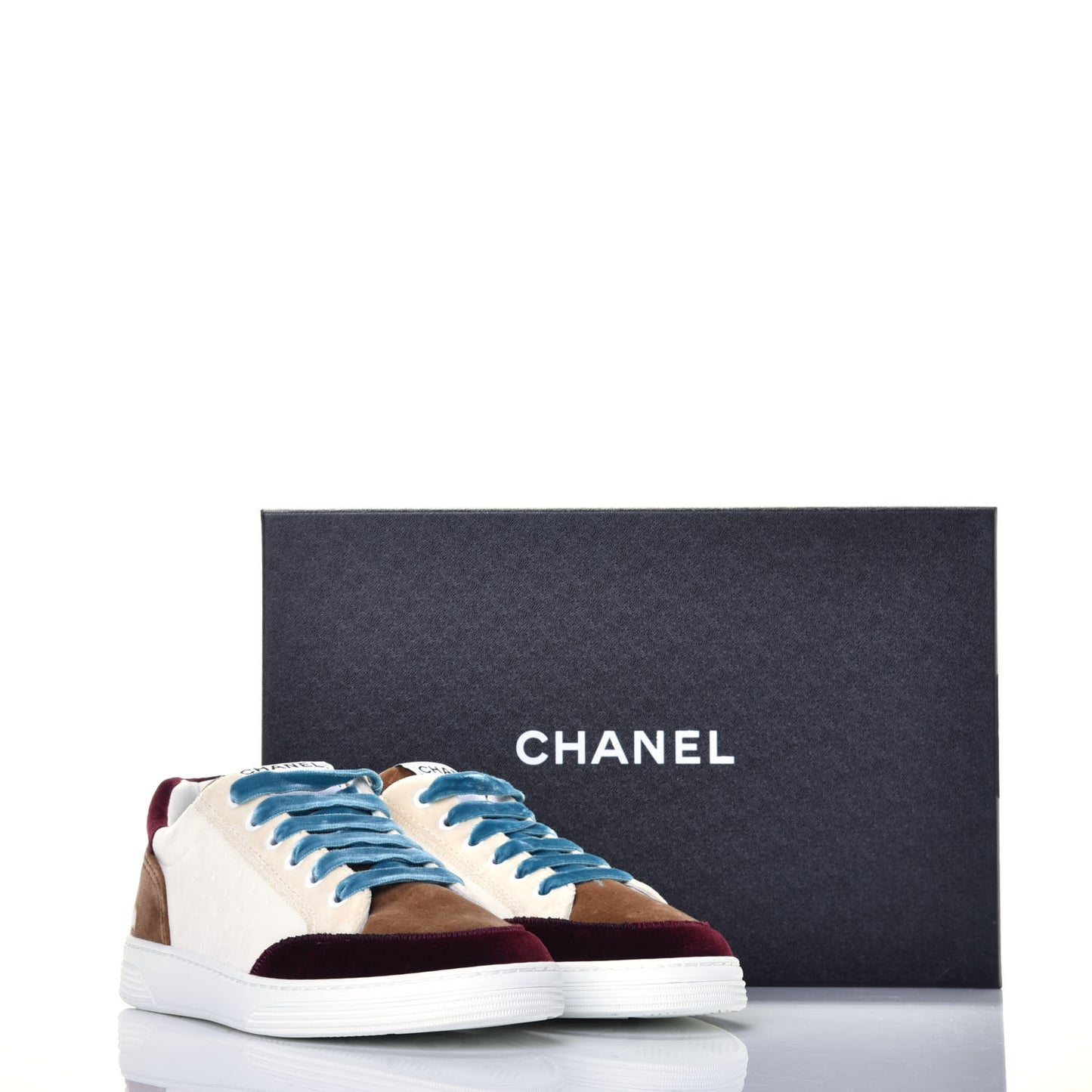 Calfskin Velvet Womens Logo Sneakers 38 White Beige Burgundy