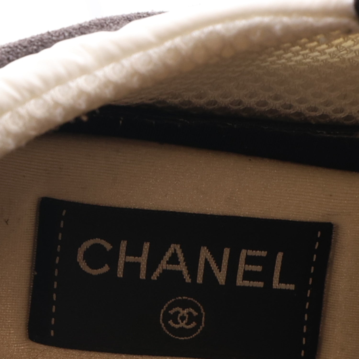 Chanel Nylon Suede Calfskin CC Sneakers 38 White Dark Grey 9 of 11
