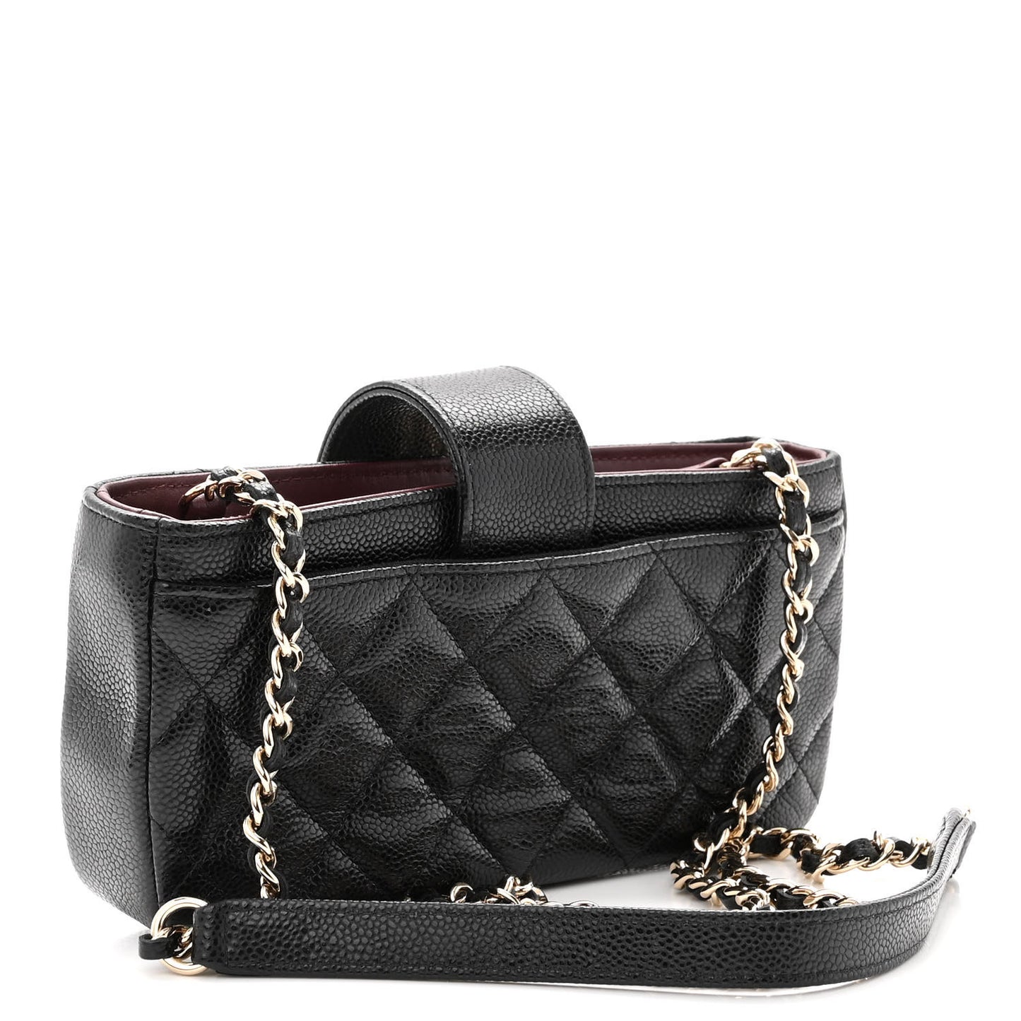 Caviar Quilted Business Affinity Phone Holder With Chain Black