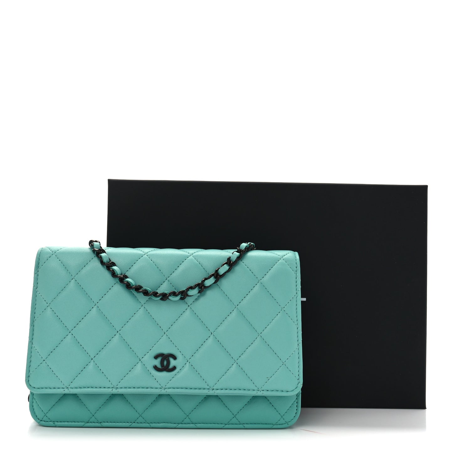 Lambskin Quilted Wallet On Chain WOC Turquoise