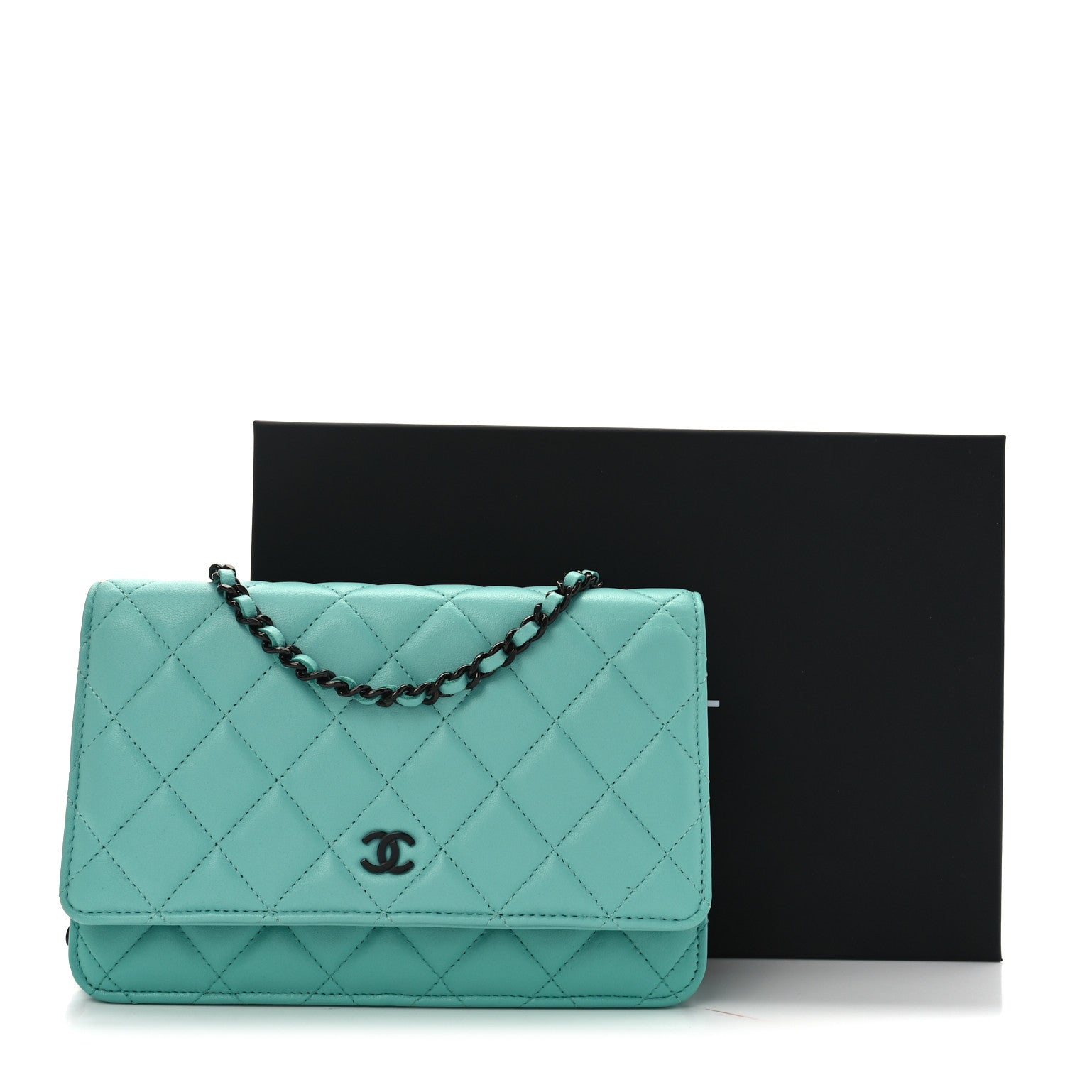 Chanel Lambskin Quilted Wallet On Chain WOC Turquoise 12 of 12