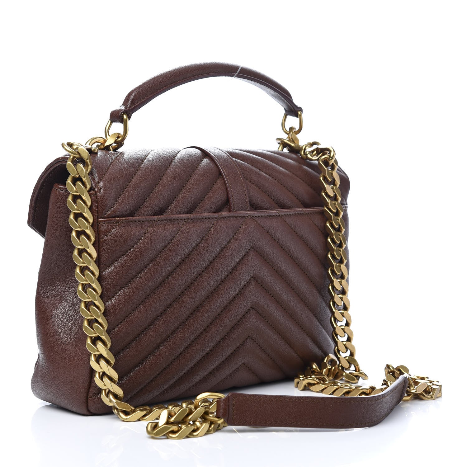 Saint Laurent Calfskin Matelasse Chevron Monogram Medium College Bag Brandy Old 3 of 9