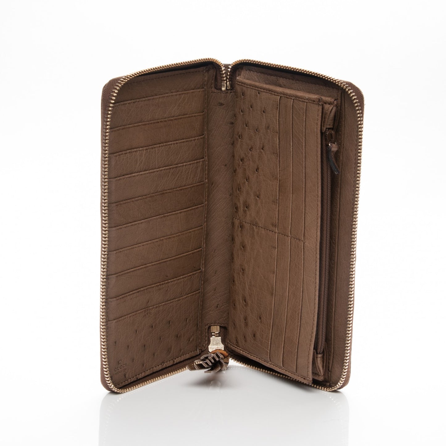 Ostrich Bamboo Zip Around Wallet Dark Beige