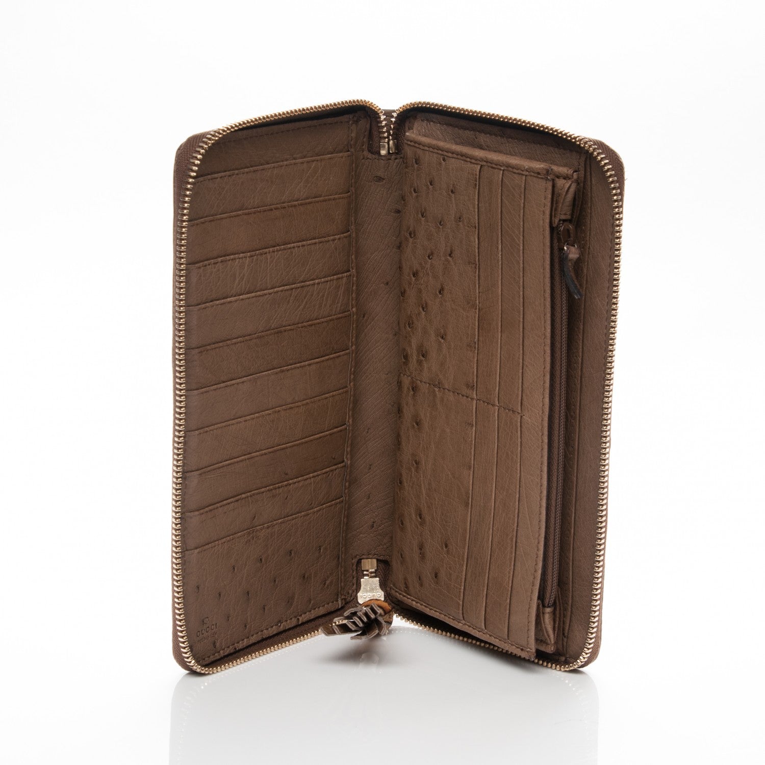 Gucci Ostrich Bamboo Zip Around Wallet Dark Beige 5 of 7