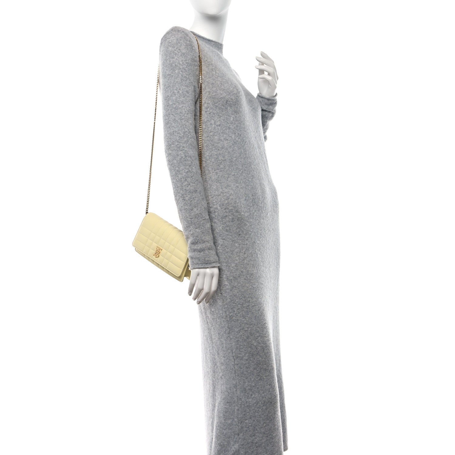 Burberry Lambskin Quilted Lola Clutch On Chain Cool Lemon 3 of 9