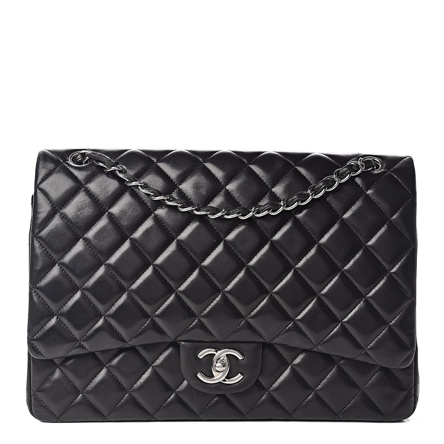Lambskin Quilted Maxi Double Flap Black