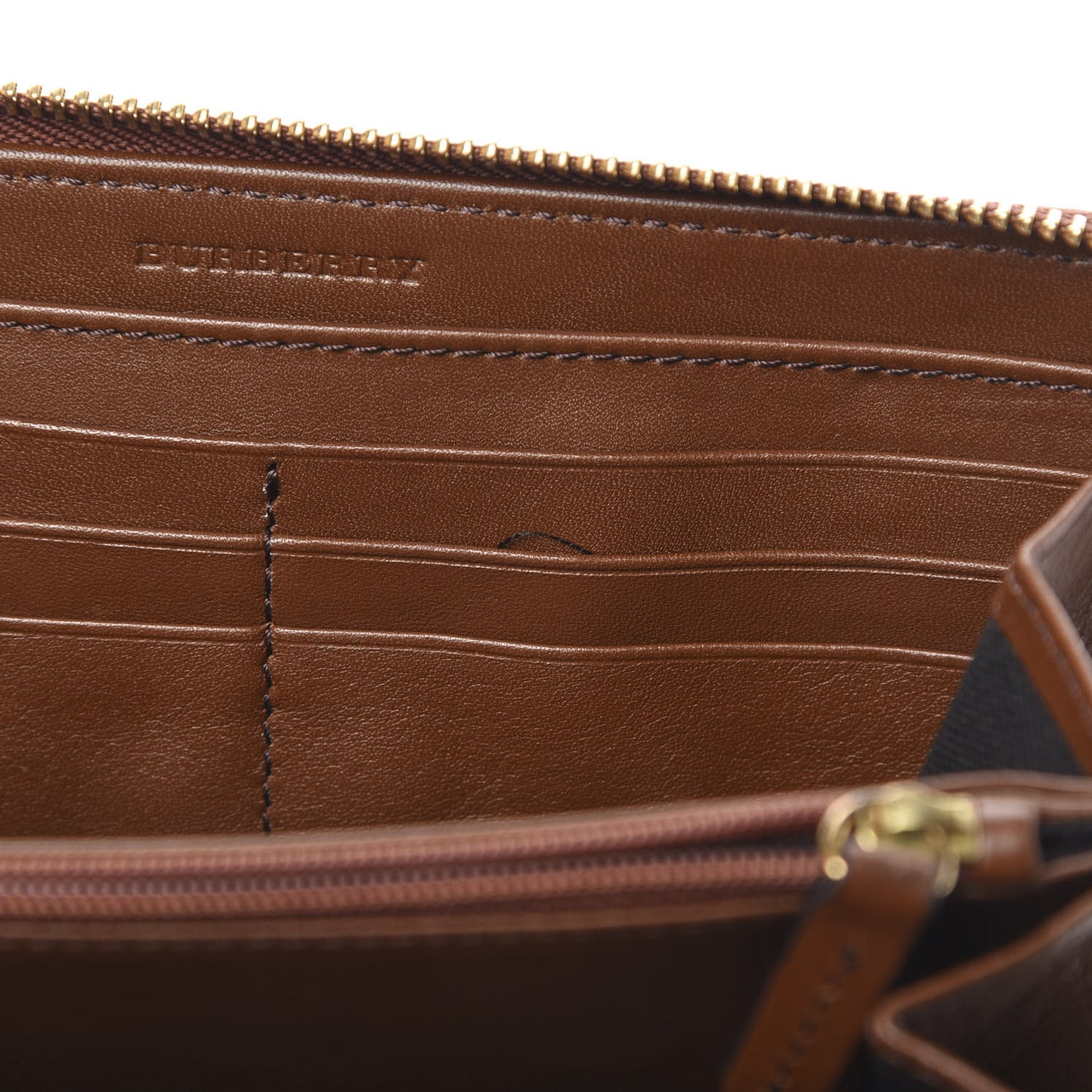 House Check Bridle Calfskin Ziggy Zip Around Wallet Dark Tan