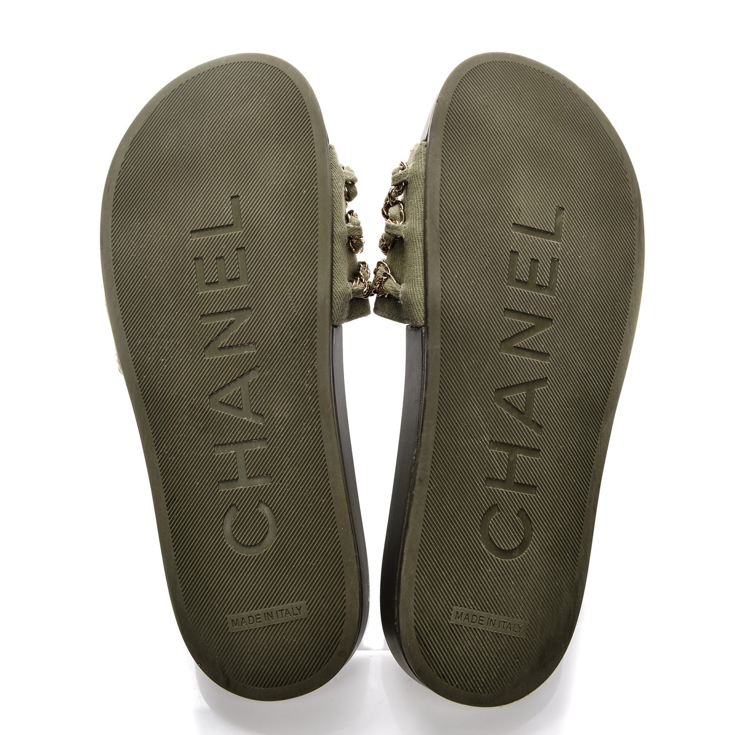 Canvas Chain Flat Sandals 38 Khaki