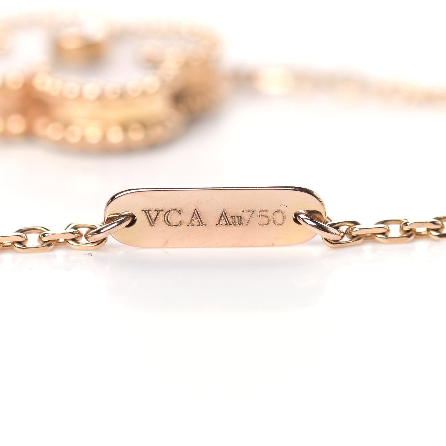 Van Cleef & Arpels 18K Rose Gold Diamond Mother of Pearl Vintage Alhambra Pendant Necklace 4 of 5