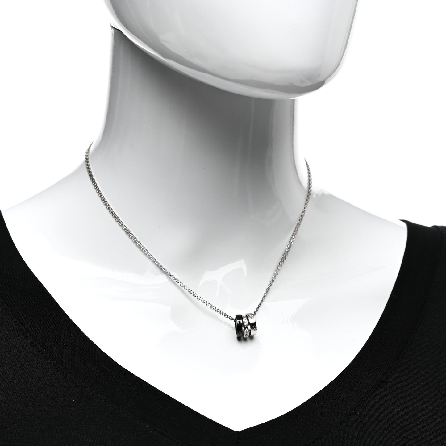 18K White Gold Ceramic Diamond Three Ring LOVE Necklace