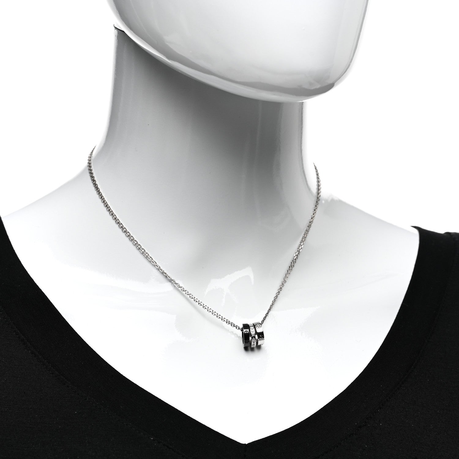Cartier 18K White Gold Ceramic Diamond Three Ring LOVE Necklace 2 of 4