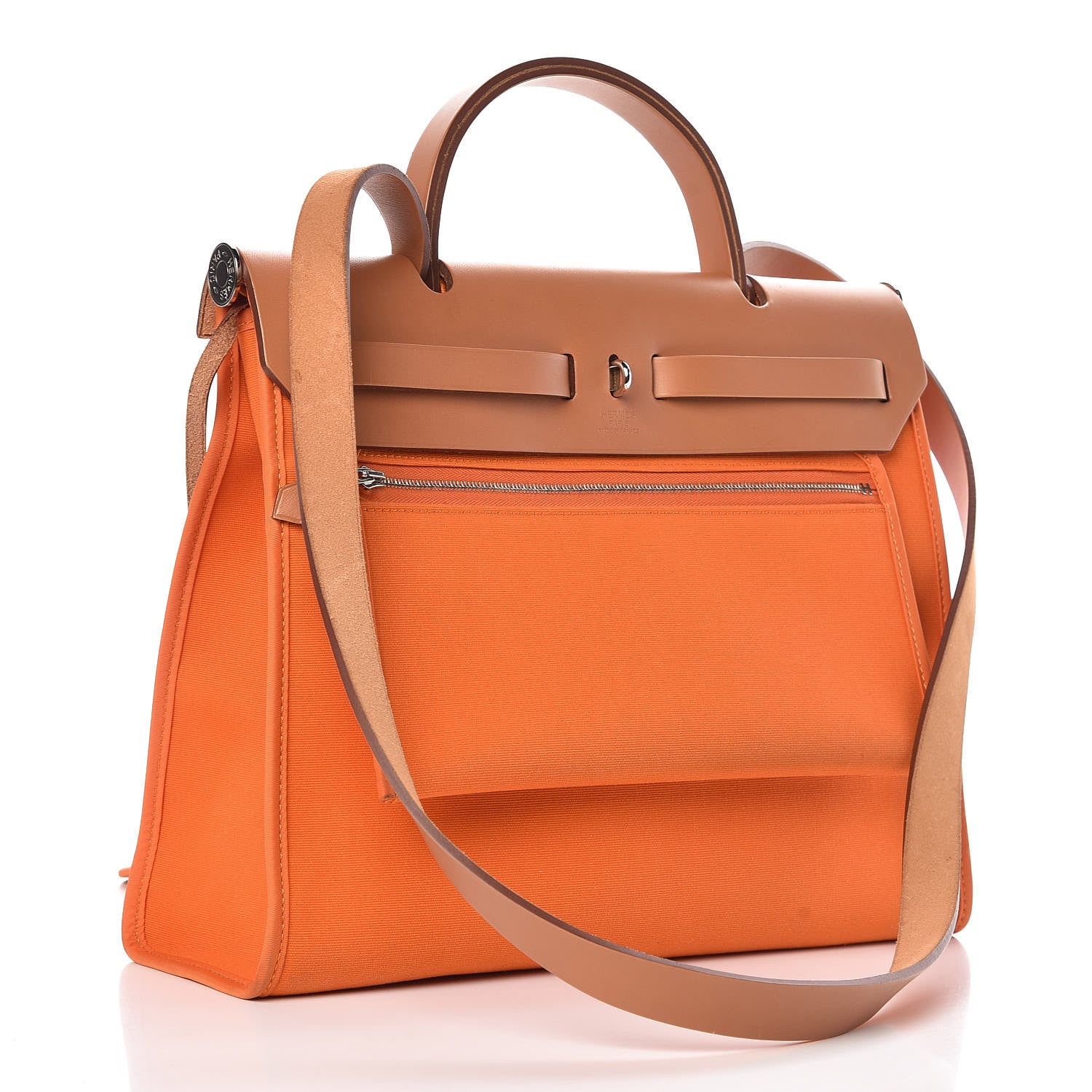 Hermes Natural Barenia Toile Herbag Zip 31 PM Orange 4 of 10