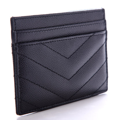 Saint Laurent Grain De Poudre Matelasse Chevron Monogram Credit Card Case Black 3 of 8