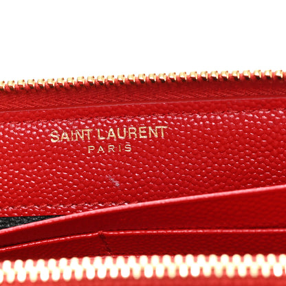Saint Laurent Grain De Poudre Matelasse Chevron Monogram Zip Around Wallet Red 6 of 6