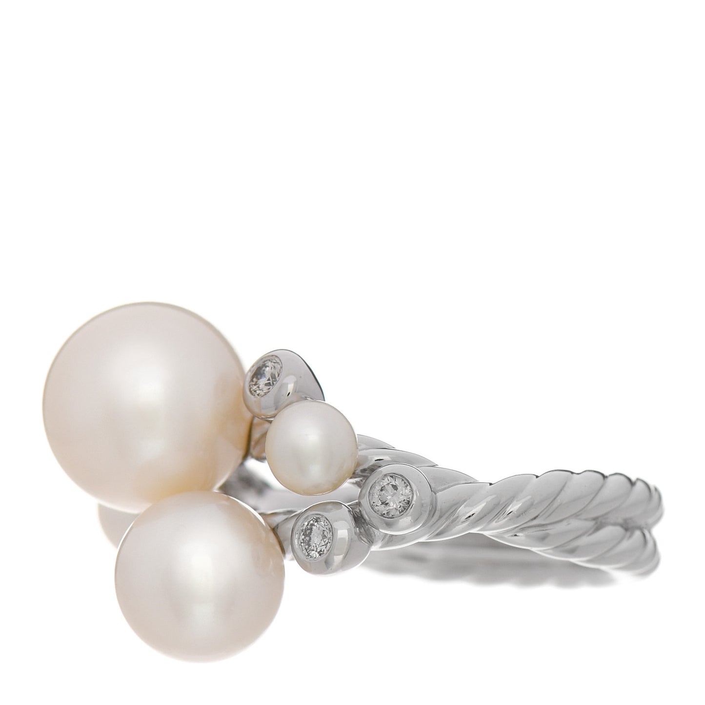 Sterling Silver Diamond Pearl Cluster Cable Ring 52 6