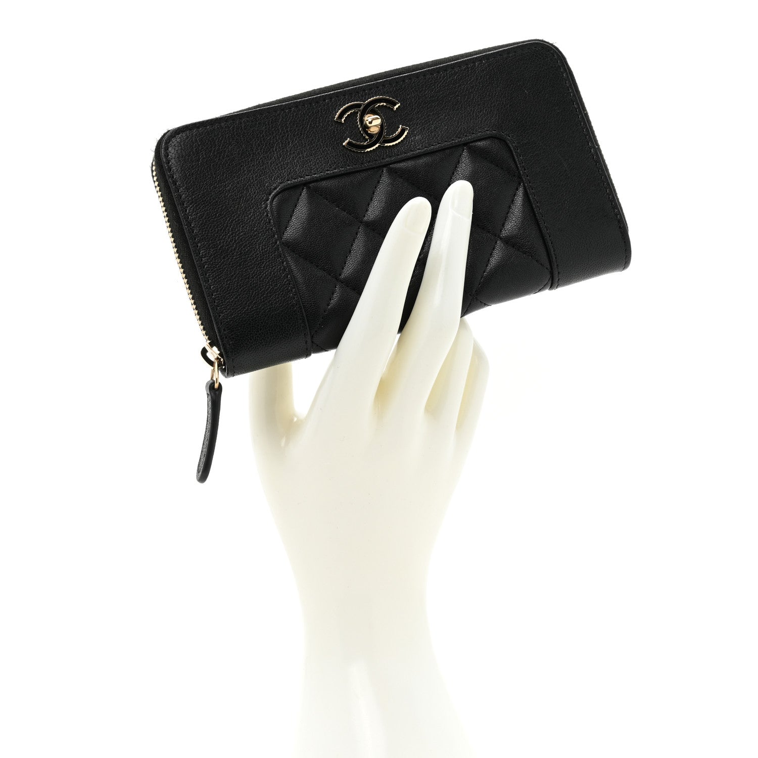 Chanel Sheepskin Quilted Mademoiselle Vintage Zip Around Wallet Black 2 of 13