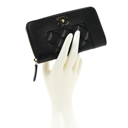 Chanel Sheepskin Quilted Mademoiselle Vintage Zip Around Wallet Black 2 of 13