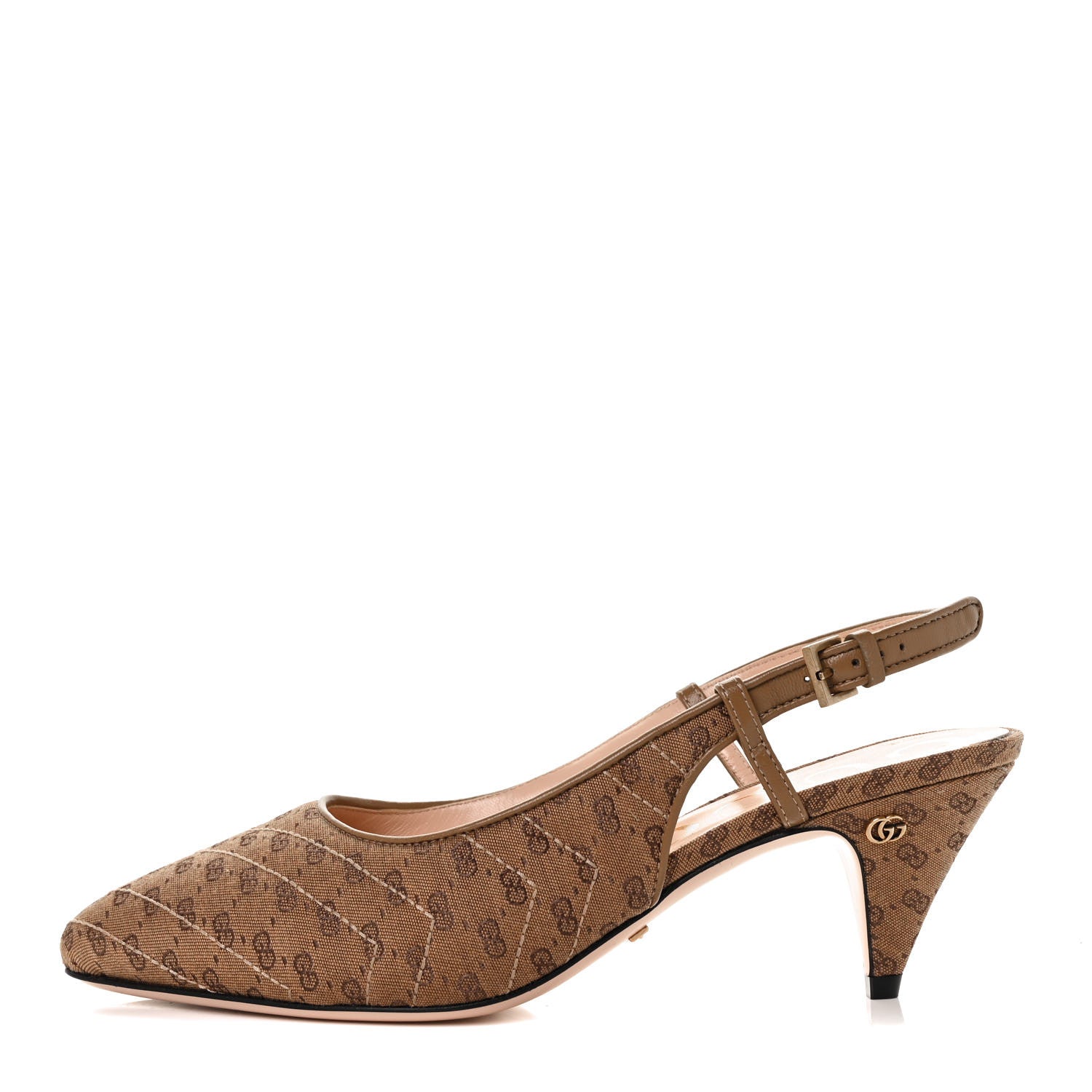 Gucci Monogram GG Mignon Nappa Chevron Matelasse Double G 75mm Slingback Pumps 37 Dusty Brown 1 of 8