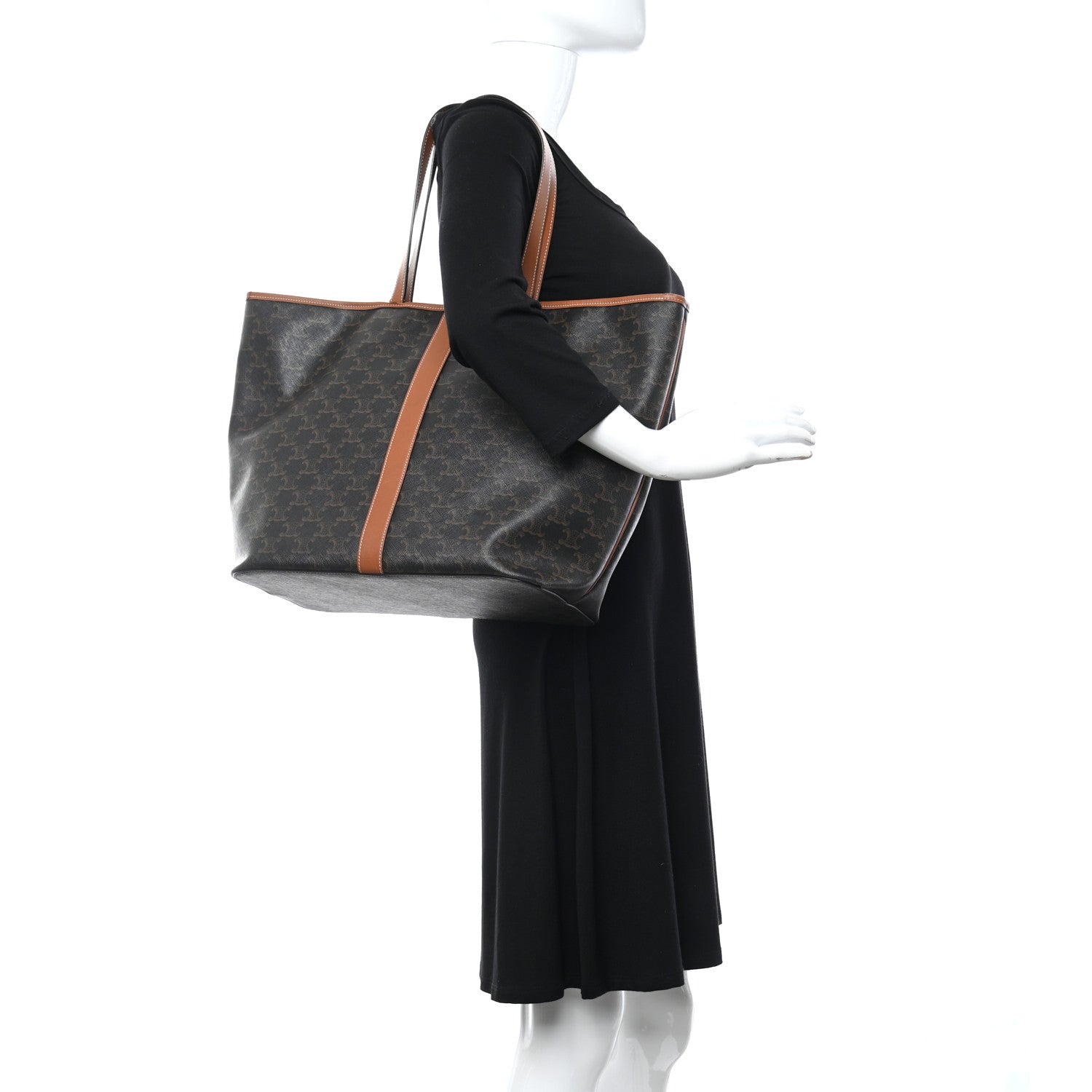 Celine Triomphe Canvas Calfskin Medium Cabas Bag Tan 2 of 10