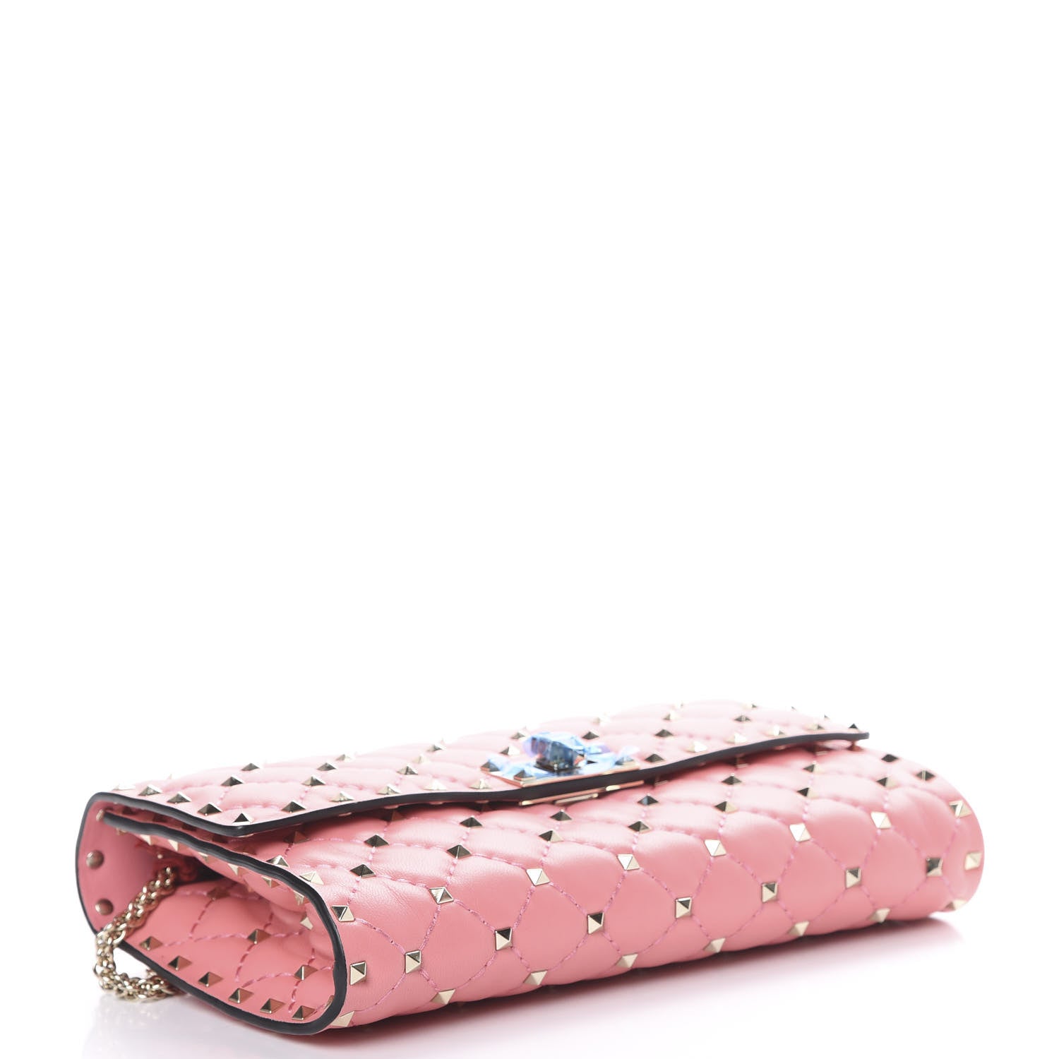 Valentino Garavani Nappa Rockstud Spike Wallet On Chain Paradise Rose 3 of 10