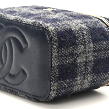 Chanel Wool Plaid Quilted Small Vanity Case With Chain Blue 9 of 10