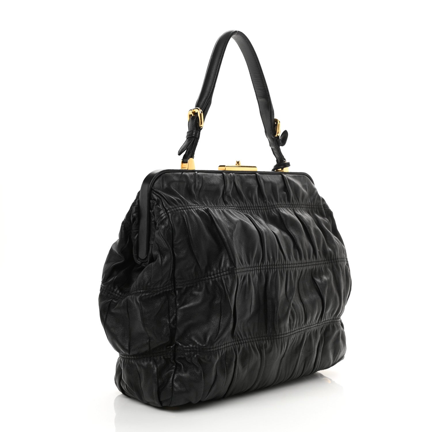 Prada Nappa Dressy Gaufre Framed Tote Black 3 of 11