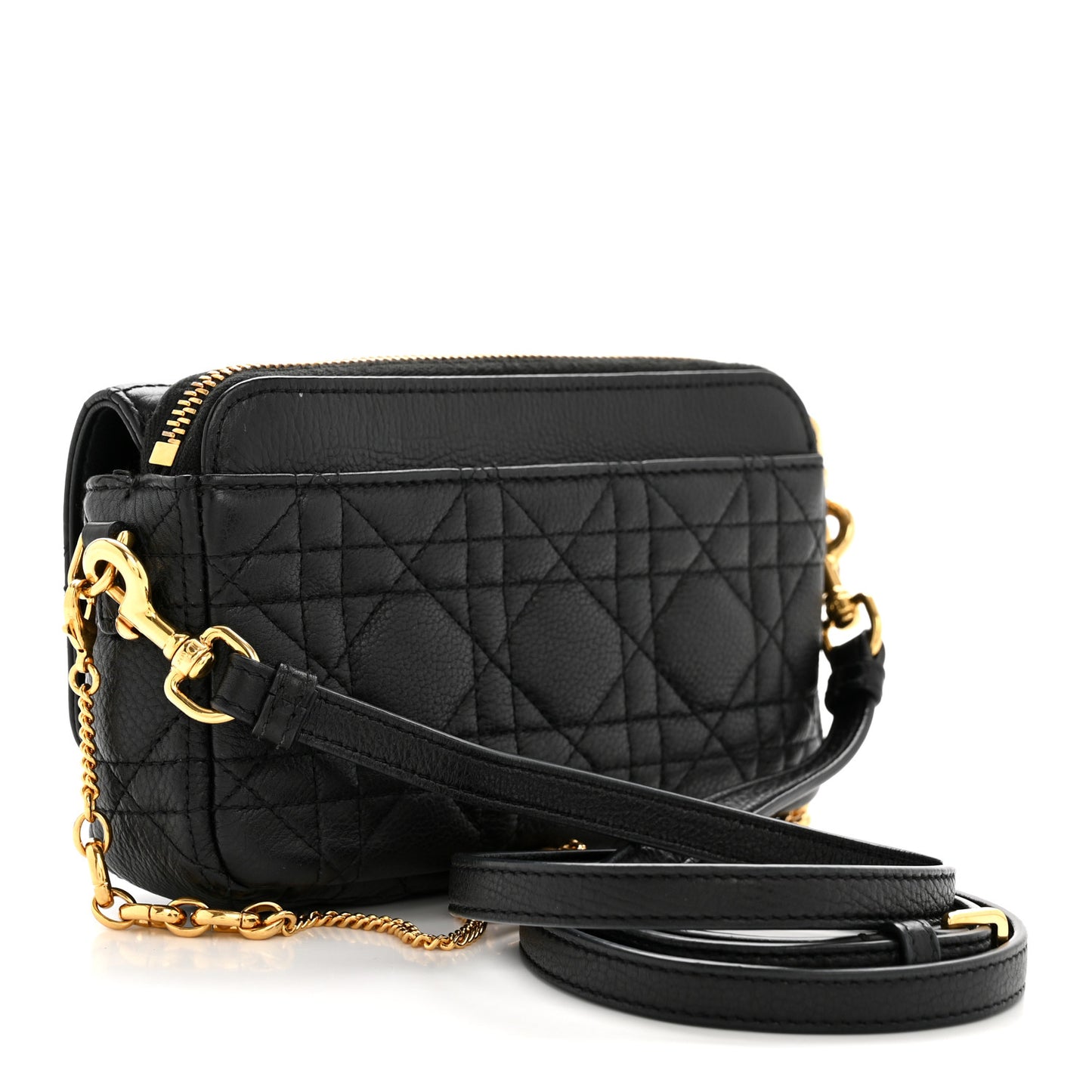 Supple Calfskin Cannage Caro Pouch With Chain  Black