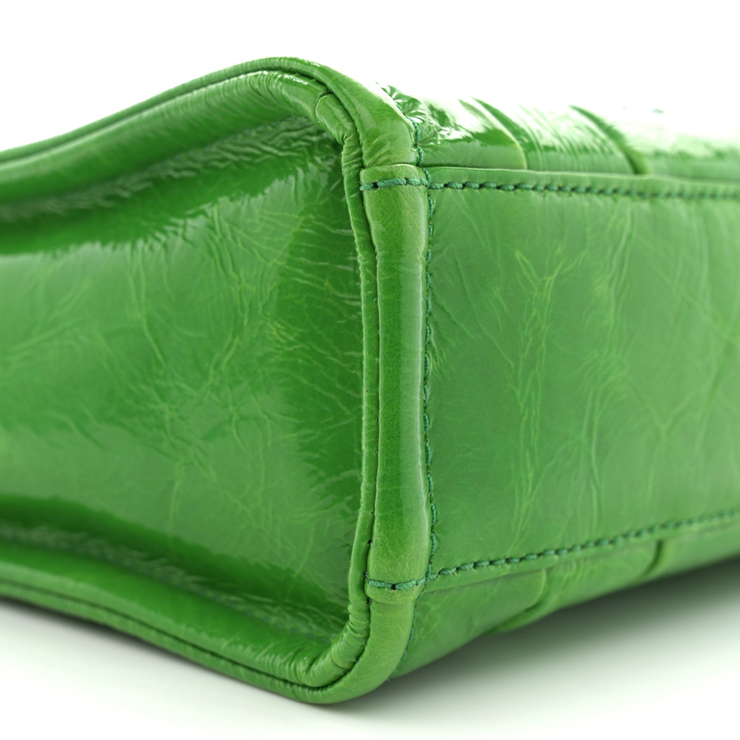 Shiny Crinkled Calfskin Mini The Tote Bag Fern Green