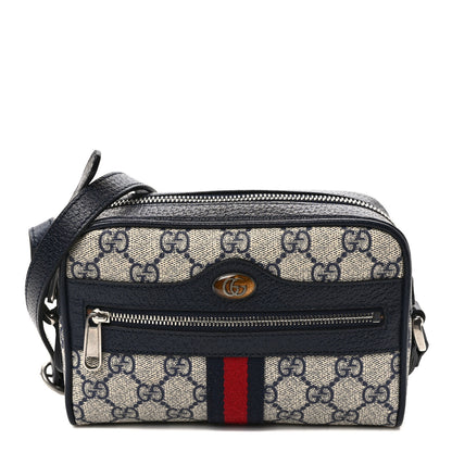 Gucci GG Supreme Monogram Textured Dollar Calfskin Web Mini Ophidia Shoulder Bag Beige Blue 1 of 9