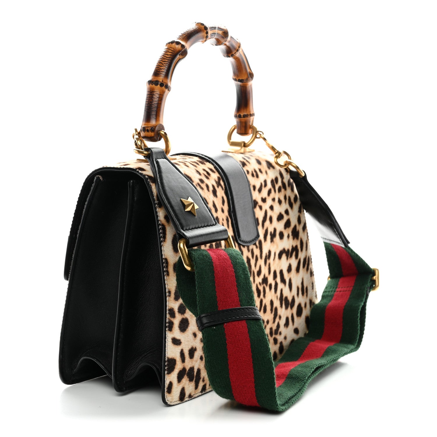 Gucci Calf Hair Calfskin Bamboo Web Leopard Print Medium Dionysus