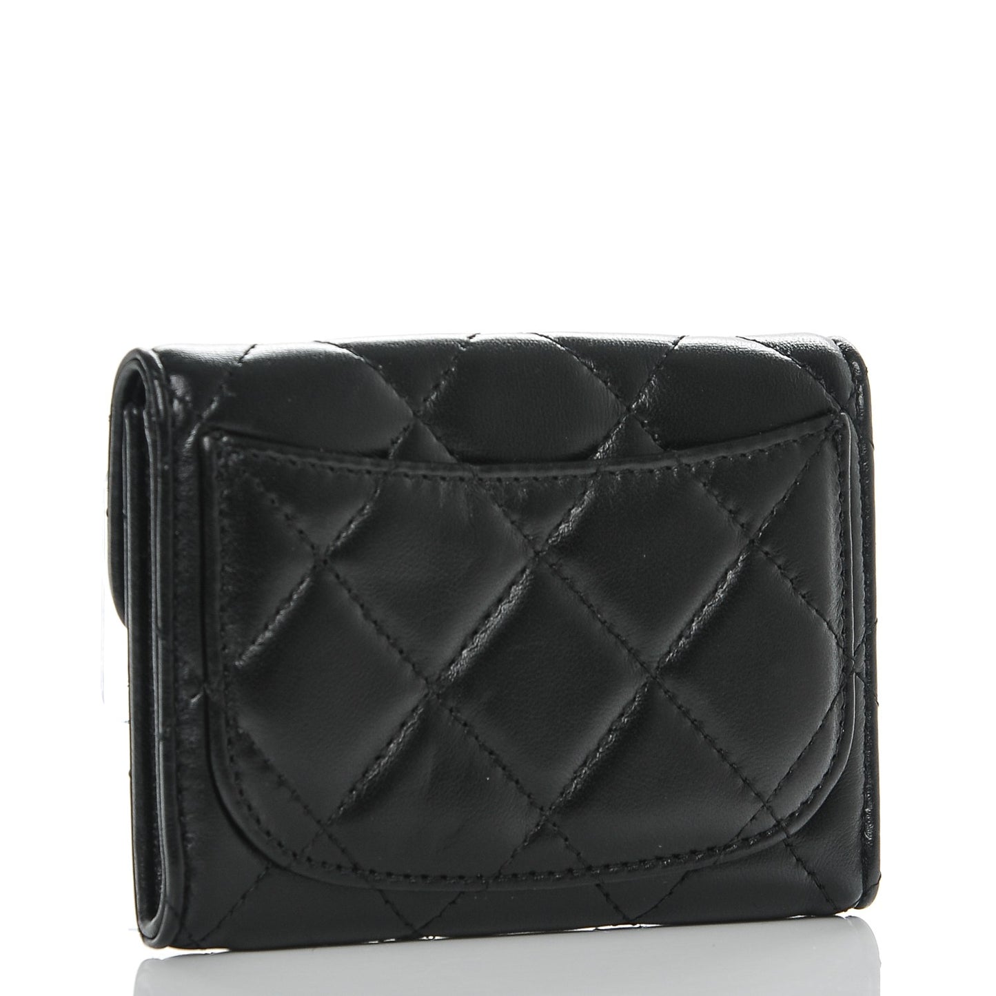 Lambskin Quilted Flap Card Holder Wallet Black