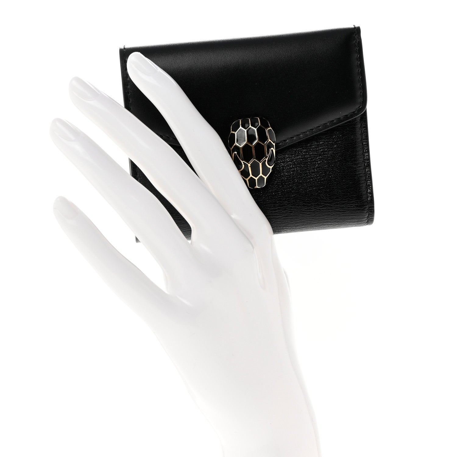 Bulgari Calfskin Goatskin Serpenti Forever Wallet Black 2 of 6