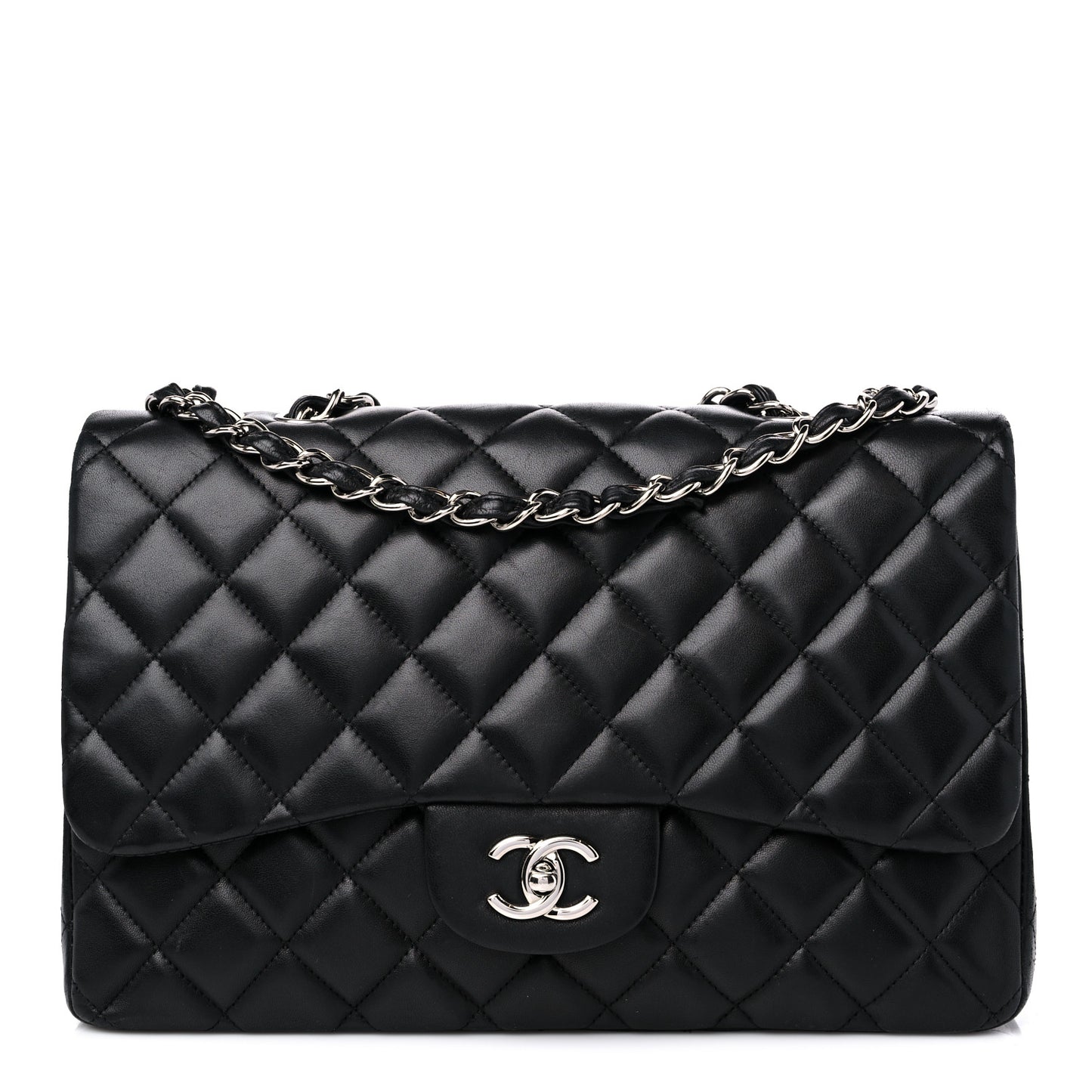 Lambskin Quilted Jumbo Single Flap Black