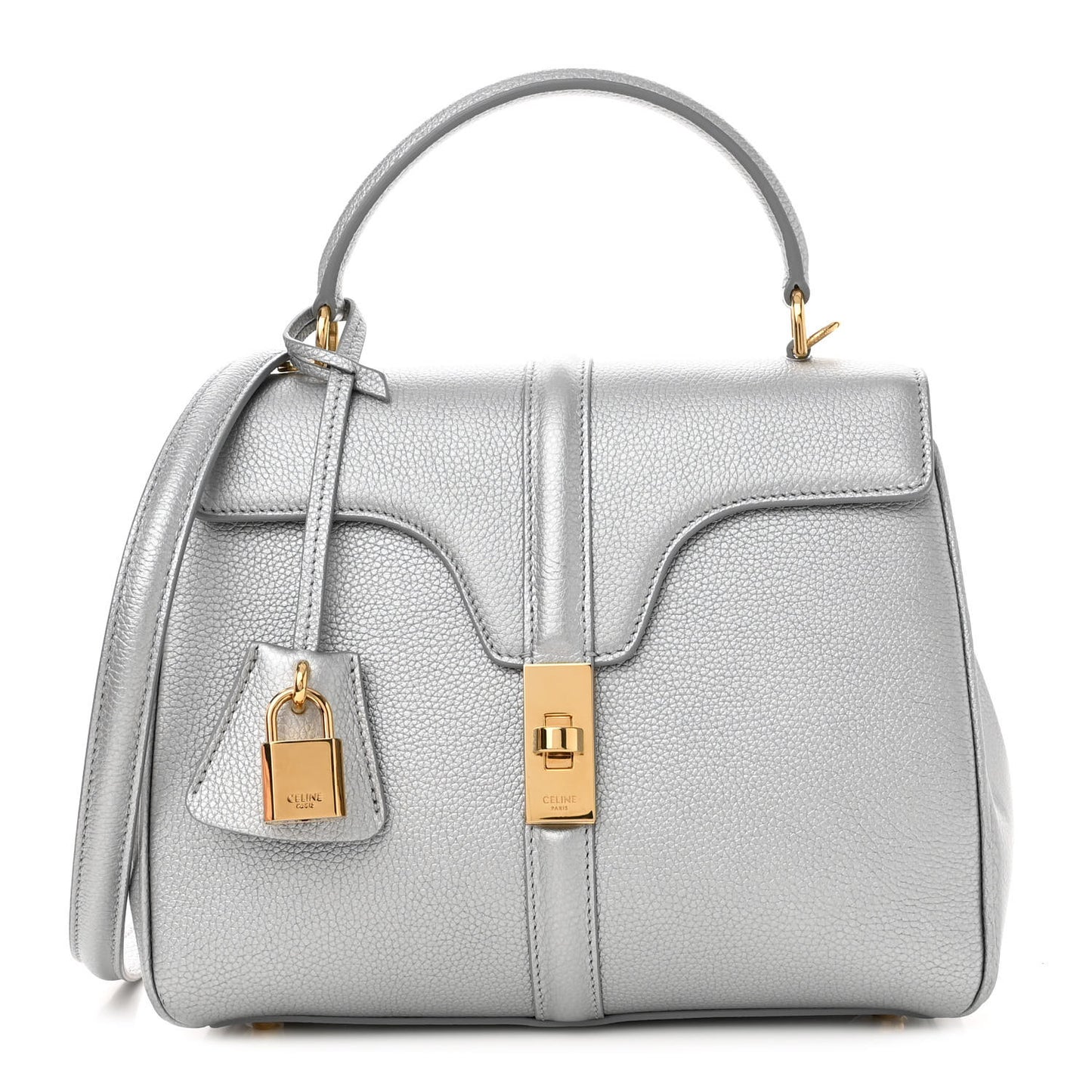 Laminated Grained Calfskin Small 16 Top Handle Bag Silver