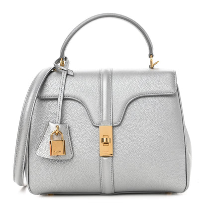 Celine Laminated Grained Calfskin Small 16 Top Handle Bag Silver 1 of 10