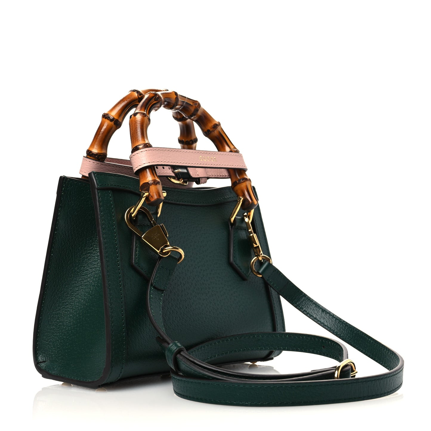Textured Dollar Calfskin Mini Diana Tote Bag Vintage Green Pink